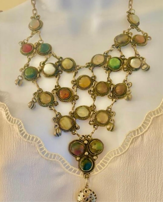 Jasmir, 70s silver and semi-precious stones necklace