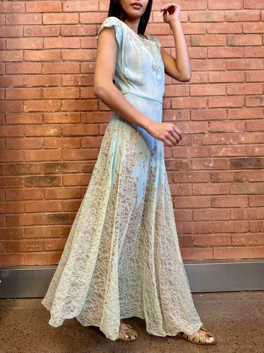Jordan, 30s pale blue lace and rhinestone dress