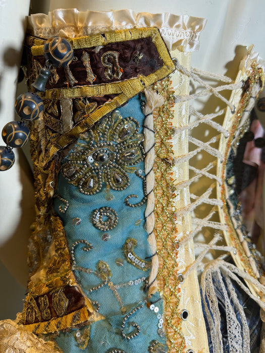 Papal, Edwardian ecclesiastical embroidered corset with lace and antique shoulder beads