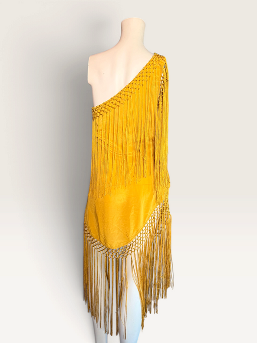 Magnolia, vintage floral silk embroidered piano shawl fringed, draped dress