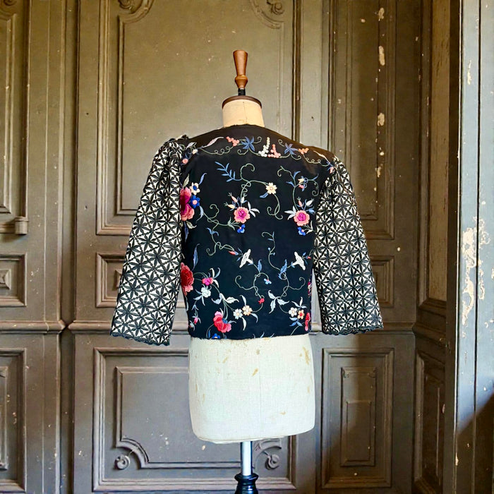 Jade, reworked vintage silk floral jacket with flare sleeves