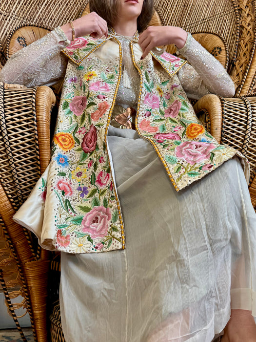 Sabrina, 30s silk floral embroidered and sequins cape