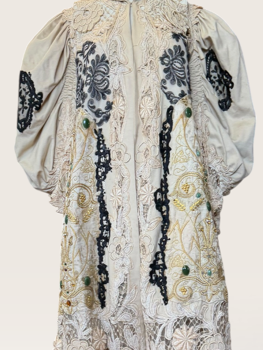 Veronica, reworked Edwardian cream and lace wool coat with gold thread beading