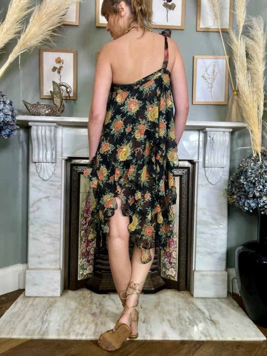 Olsen, 70s floral tiered one shoulder dress