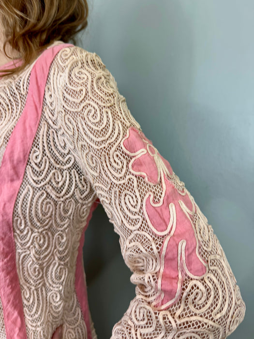 Basma, 20s pink and cream cotton ribbon work jacket