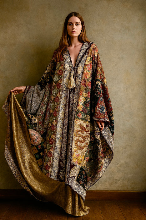 Thea, patchwork 19thC embroidered cape