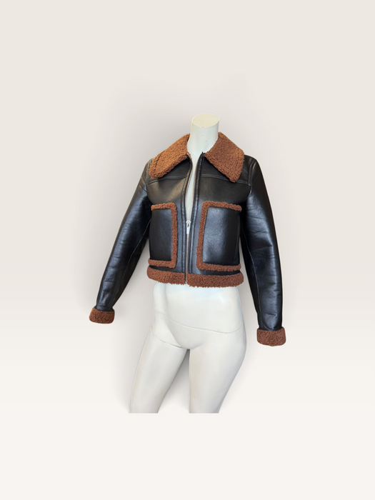 Beacon, faux leather teddy lined brown jacket