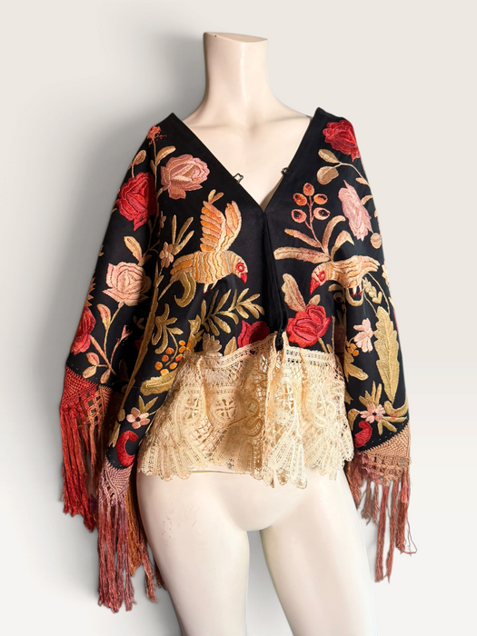 Jenx, reworked Hungarian 1930s fringed embroidered jacket