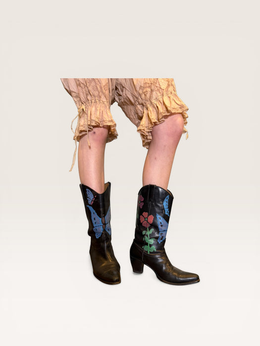 Dallas, 70s black leather hand painted cowboy boots