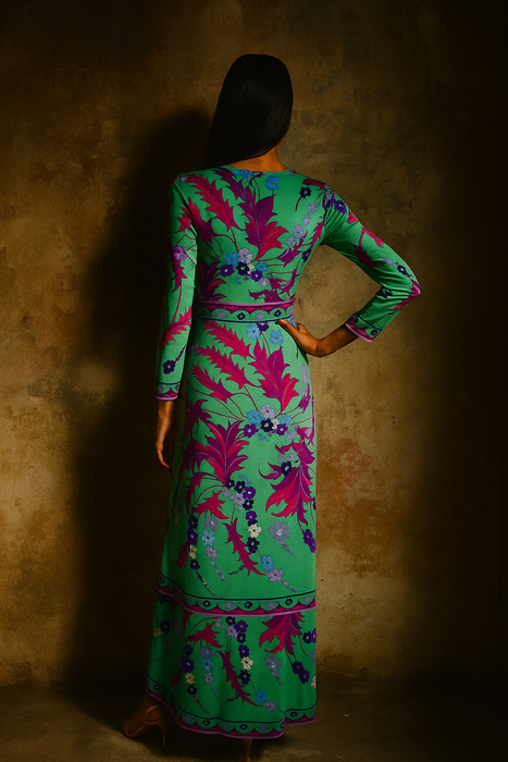 Emilio Pucci, rare and collectible 60s silk jersey wrap over jumpsuit