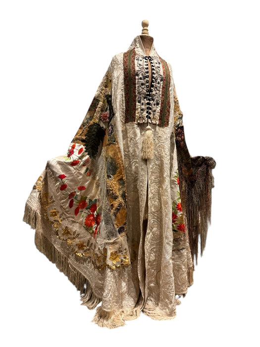 Donna, Reworked 40s Kashmiri embroidered patchwork fringed cape