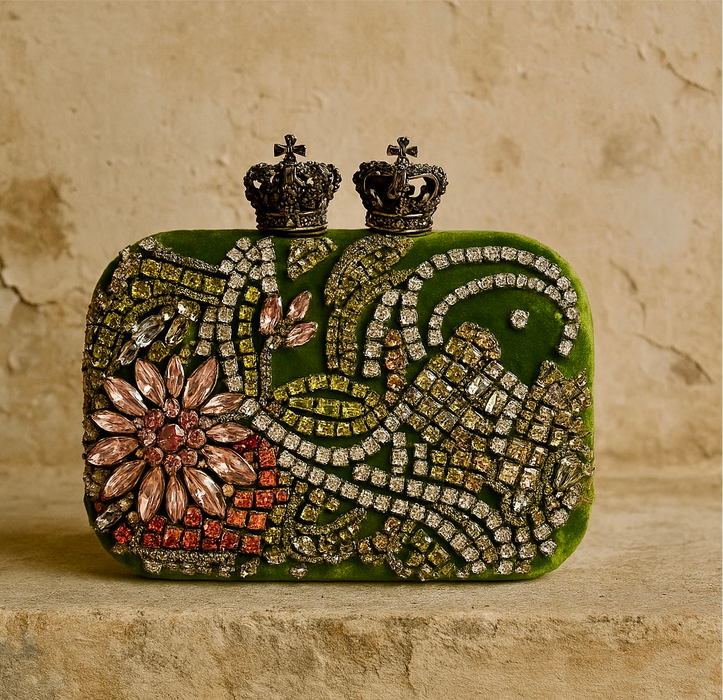 Alexander McQueen, velvet embroidered skull beaded bag