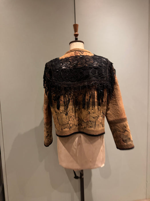Christine, reworked French tapestry jacket with Edwardian lace tassel