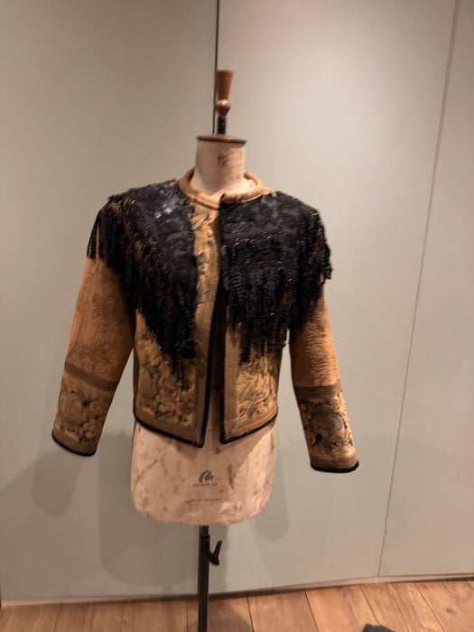 Christine, reworked French tapestry jacket with Edwardian lace tassel