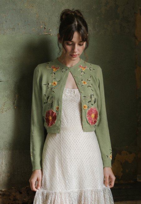Helen Bond, 1950s cashmere floral cardigan