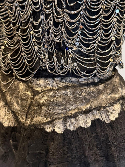 Aurora, repurposed 1940s lace corset with 20s beading and French chantilly lace