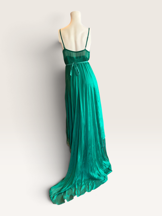 Tori, 90s emerald green silk chiffon Goddess dreamed beaded dress