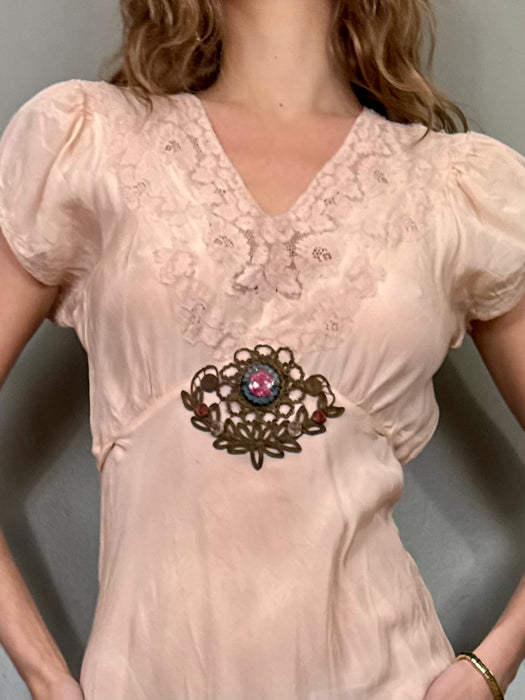 Basha, 30s light oink silk aand lace bias cut dress