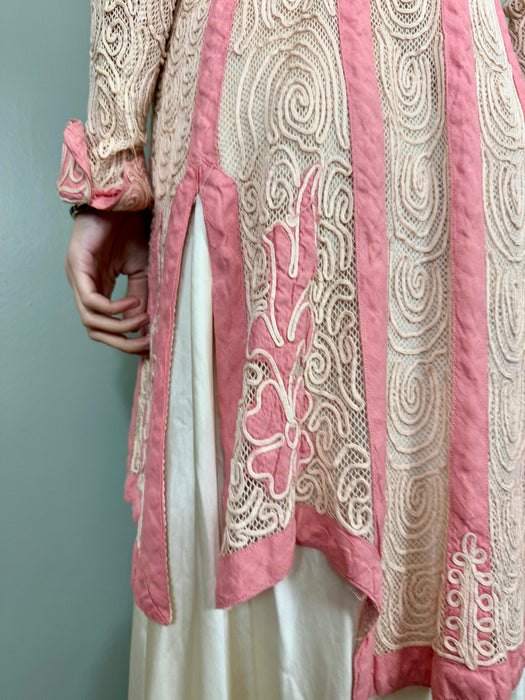 Basma, 20s pink and cream cotton ribbon work jacket