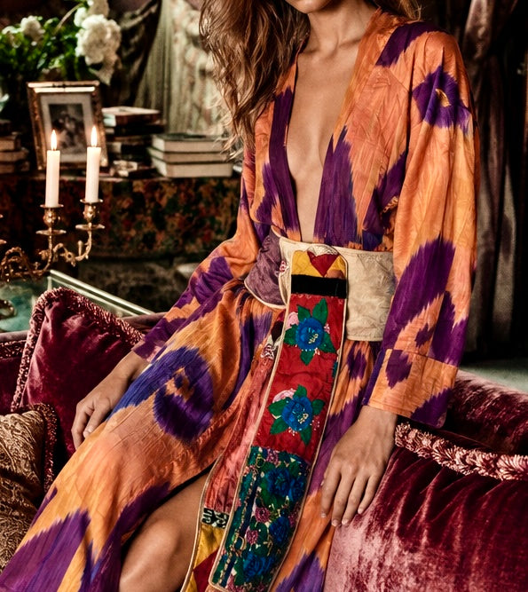 Iman, original 30s silk Uzbek Ikat belted robe