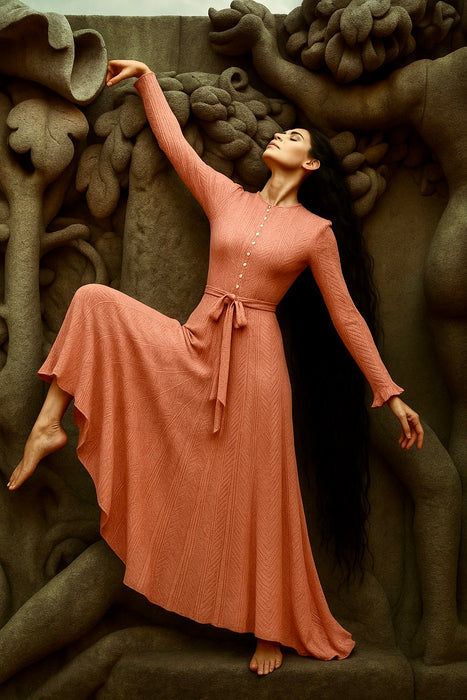 Lola, 70s coral fine knit buttoned dress