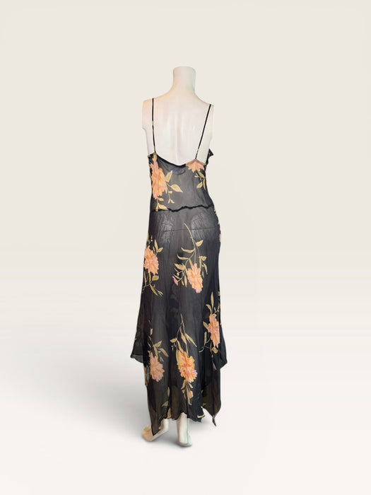 Ostuni, 90s silk chiffon floral bias cut asymmetric dress