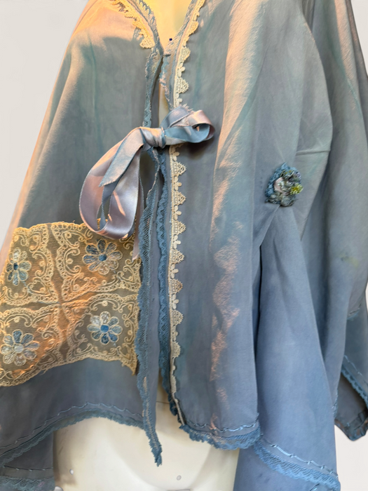 Adina, 30s, hand dyed pale blue silk and lace jacket