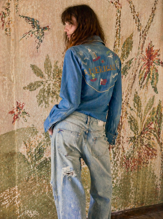 Amerique, 1970s denim embroidered western shirt