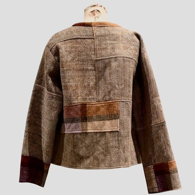 Chiara, reworked vintage Irish wool patchwork jacket