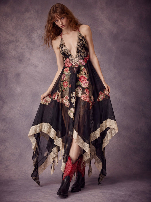 Amber, reworked 1940s French floral embroidered lace dress