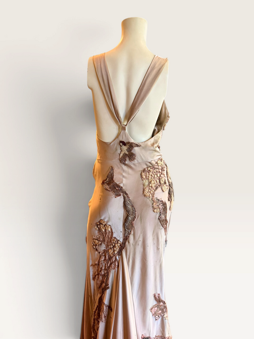 Daria, reworked antique pink bias cut silk and 1930s découpage gown