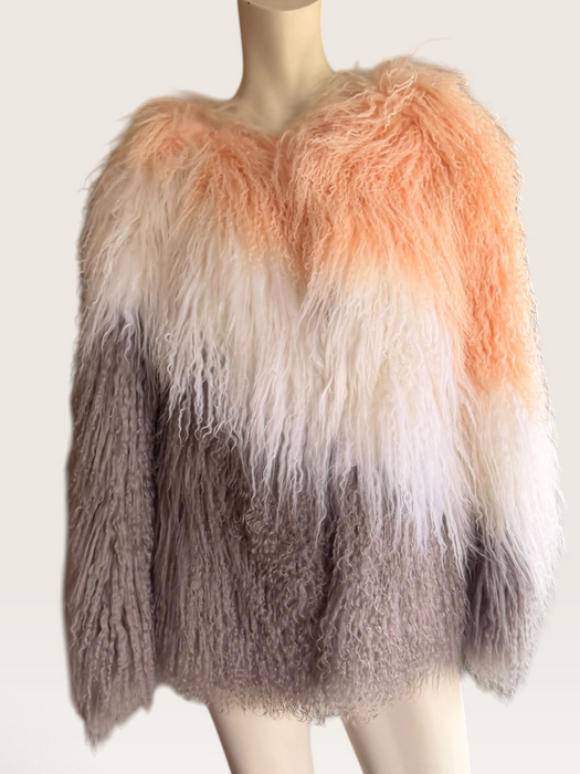 Magda, vintage Mongolian fur tri colour jacket