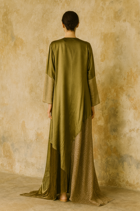 Rifat Ozbek, 90s silk and velvet long handkerchief hem robe