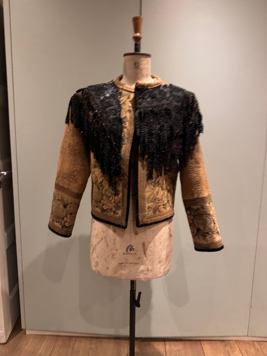 Christine, reworked French tapestry jacket with Edwardian lace tassel