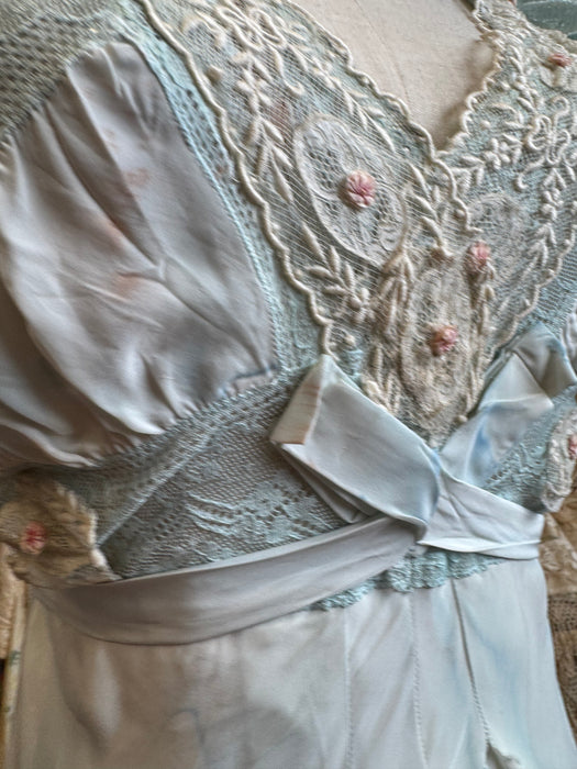 Thea, reworked 30s hand dyed embroidered and lace dress
