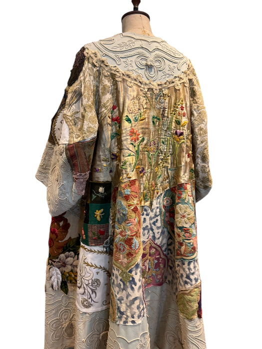 Traina, reworked Museum worthy Victorian, patchwork coat with original gold buttons