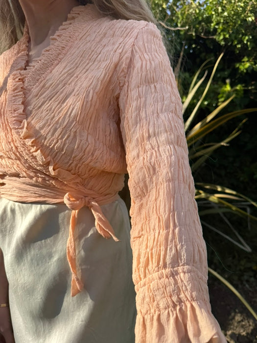 Adina, 30s smocked silk chiffon wrap over jacket