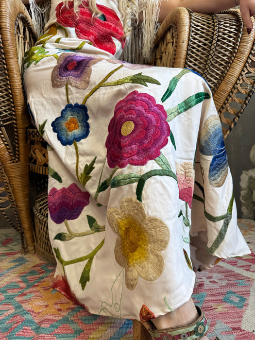 Tara, 40s silk embroidered floral dress