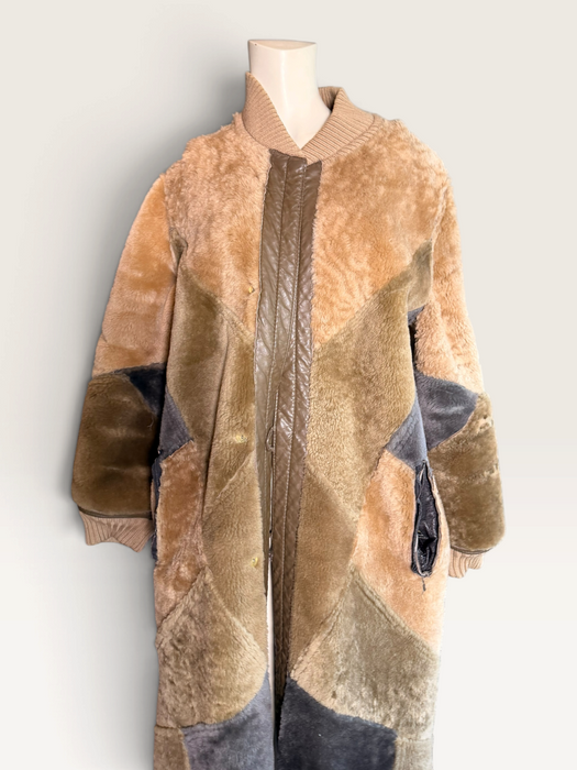 Tilly, 1980s reversible sheepskin and suede patchwork coat