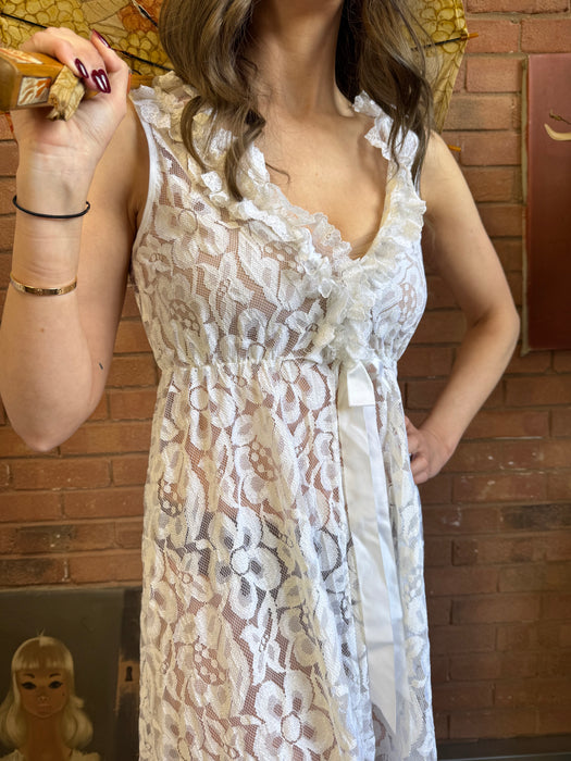 Charlie, 60s white lace dress and robe set