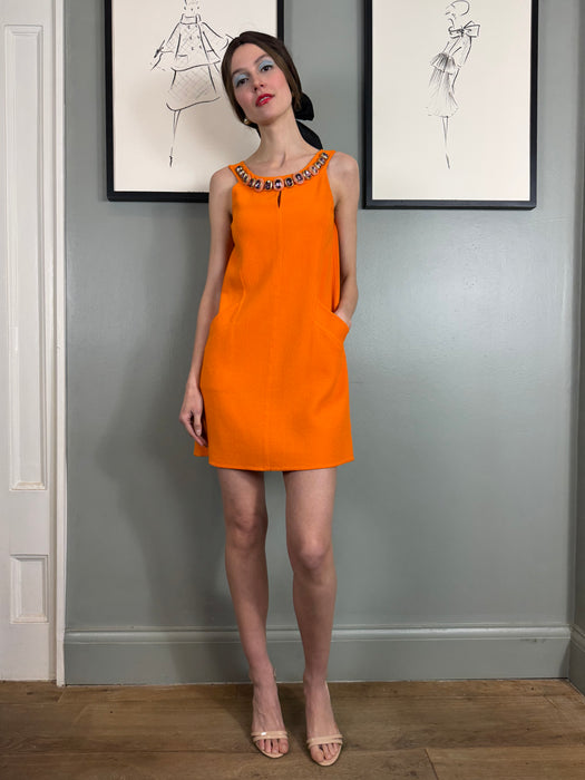 Oscar de la Renta, orange beaded dress