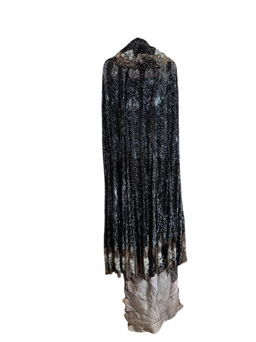 Tilly, original 20s black sequins long cape with beaded florals