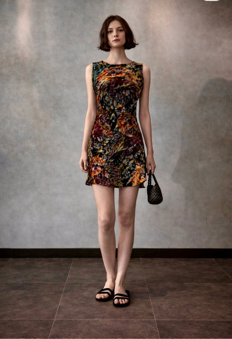 Radcliffe, reworked 20s silk devoré floral fringed dress