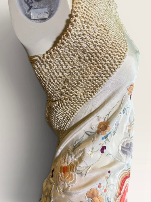 Diana, reworked short 40s silk embroidered piano shawl dress