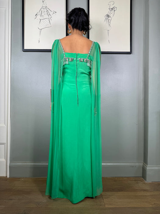 Arianna, jewel green 60s beaded dress