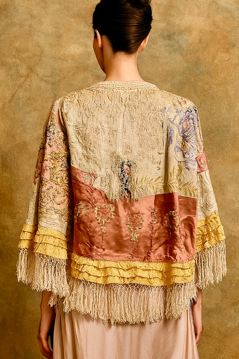 Shakes, 40s patchwork fringed cape with tassel tie