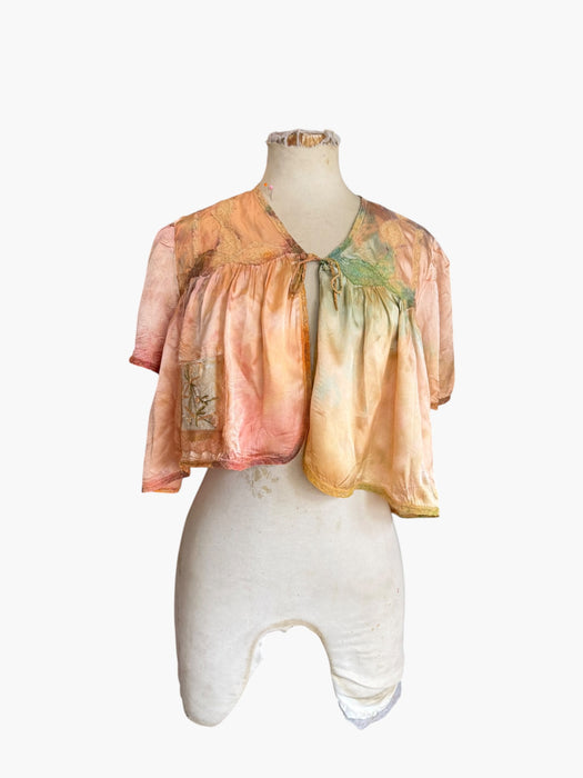 Kaz, 30s hand dyed silk and lace rainbow bolero with necktie