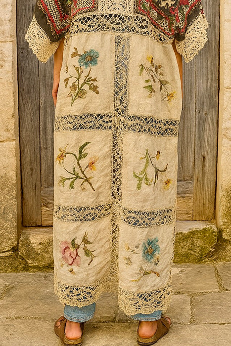 Hermione, reworked antique Rhajastani embroidered top and Victorian embroidered lace coat