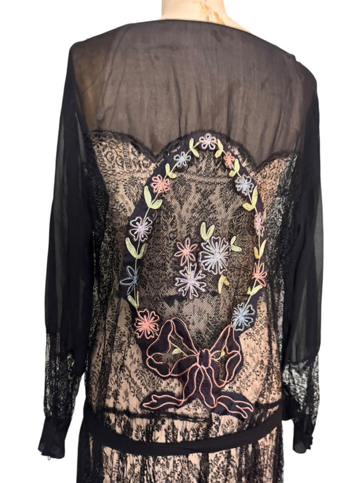 Orla, 30s silk and lace embroidered dress