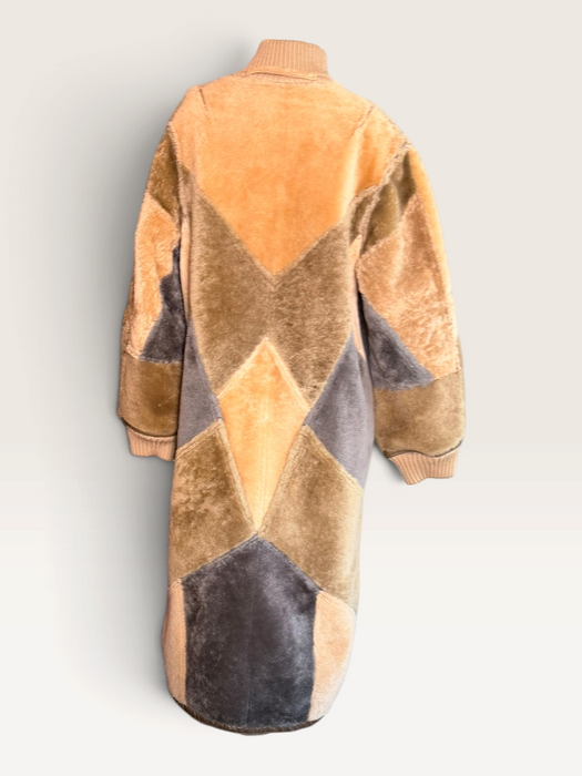 Tilly, 1980s reversible sheepskin and suede patchwork coat